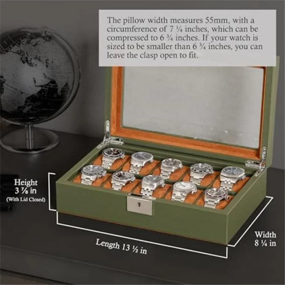 10 Slot Leather Watch Box Luxury Case Display Jewelry Organizer